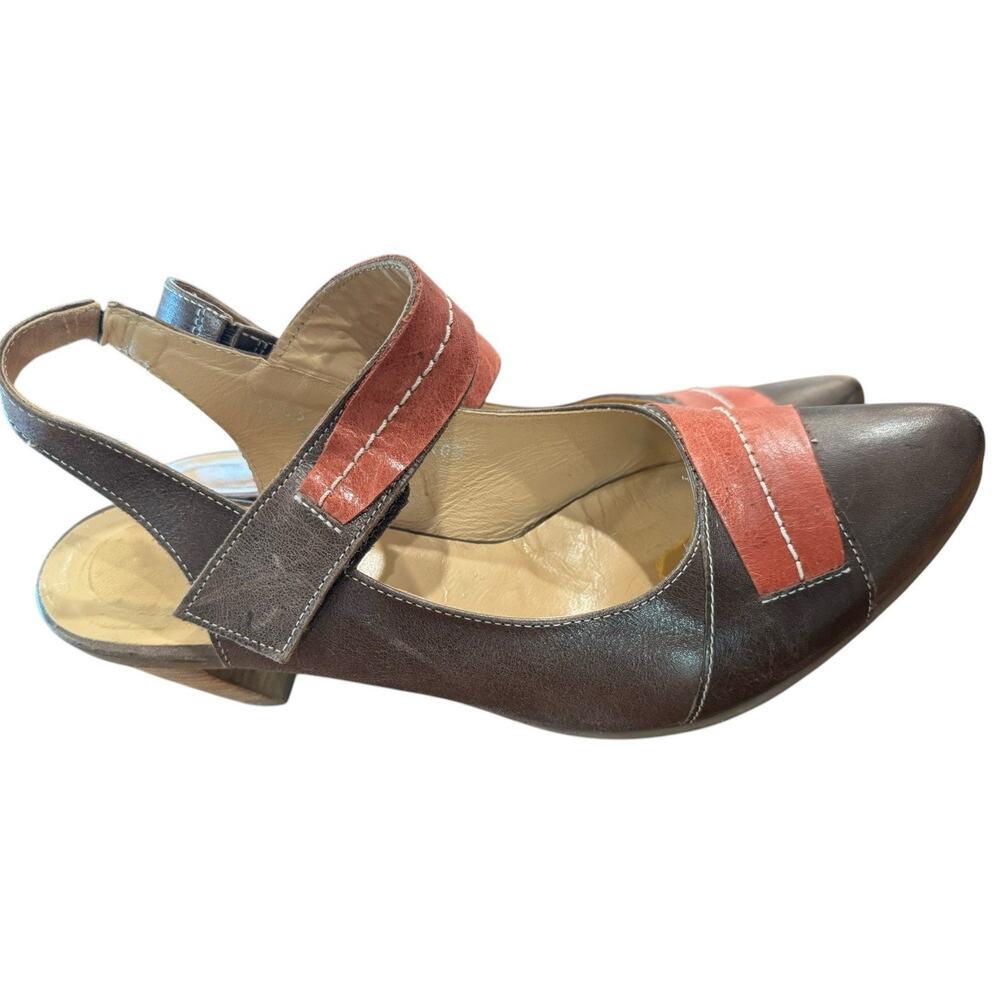 Women’s 9.5 Fidji leather slingback Wood block heel sandal Boho Patchwork Spring - Picture 7 of 13